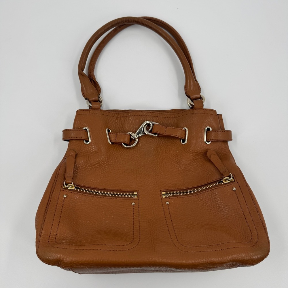 Cole Haan Tan Pebbled Leather Shoulder Bag Tote‎ Brown Gold Hardware